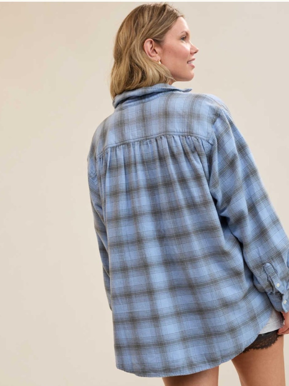 Aerie Anytime Fav Flannel Button Down Shirt Monaco Blue NWT - Picture 3 of 12